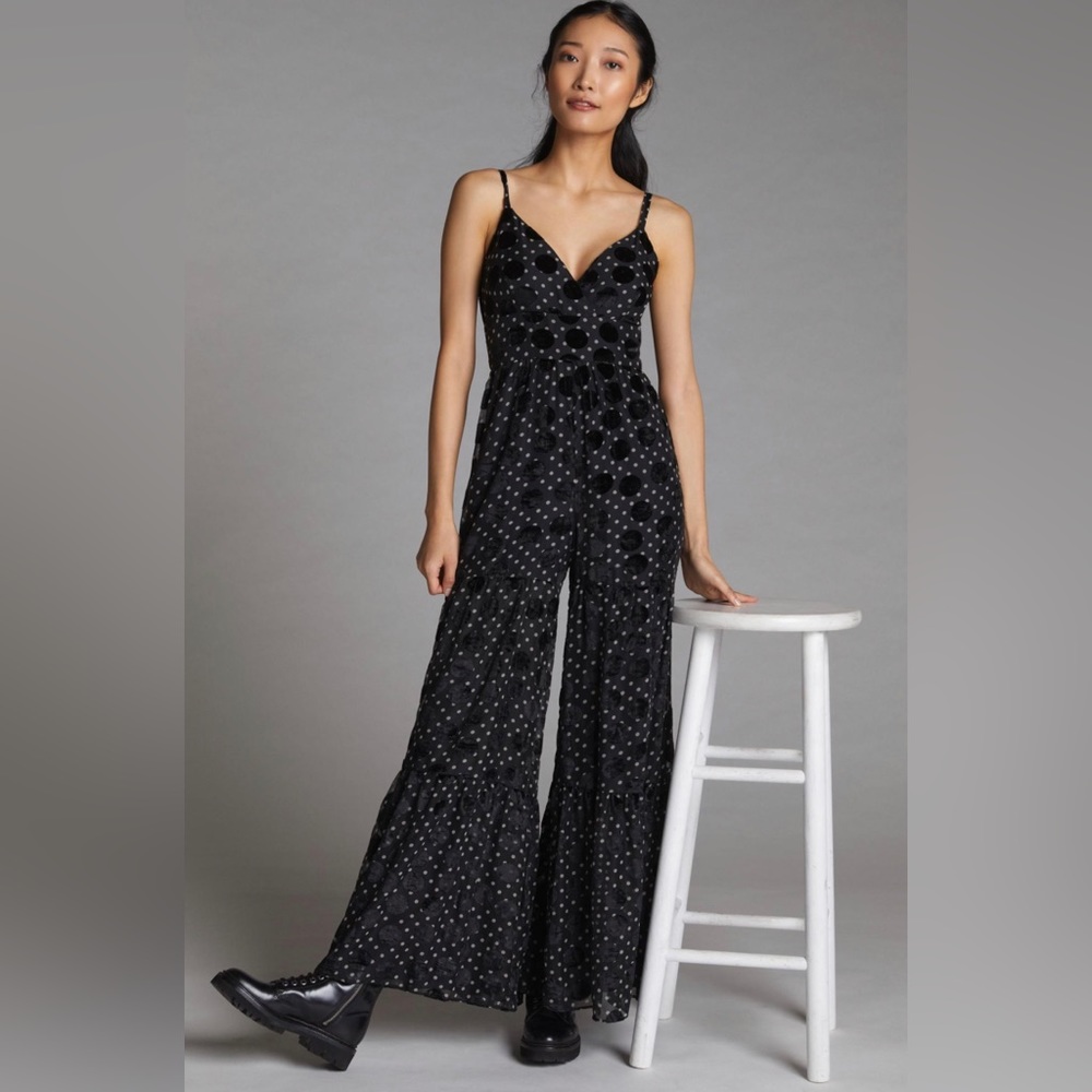🆕 Anthropologie Hutch Velvet Wide Bell Leg Jumpsuit Boho Chic Whimsigoth Party